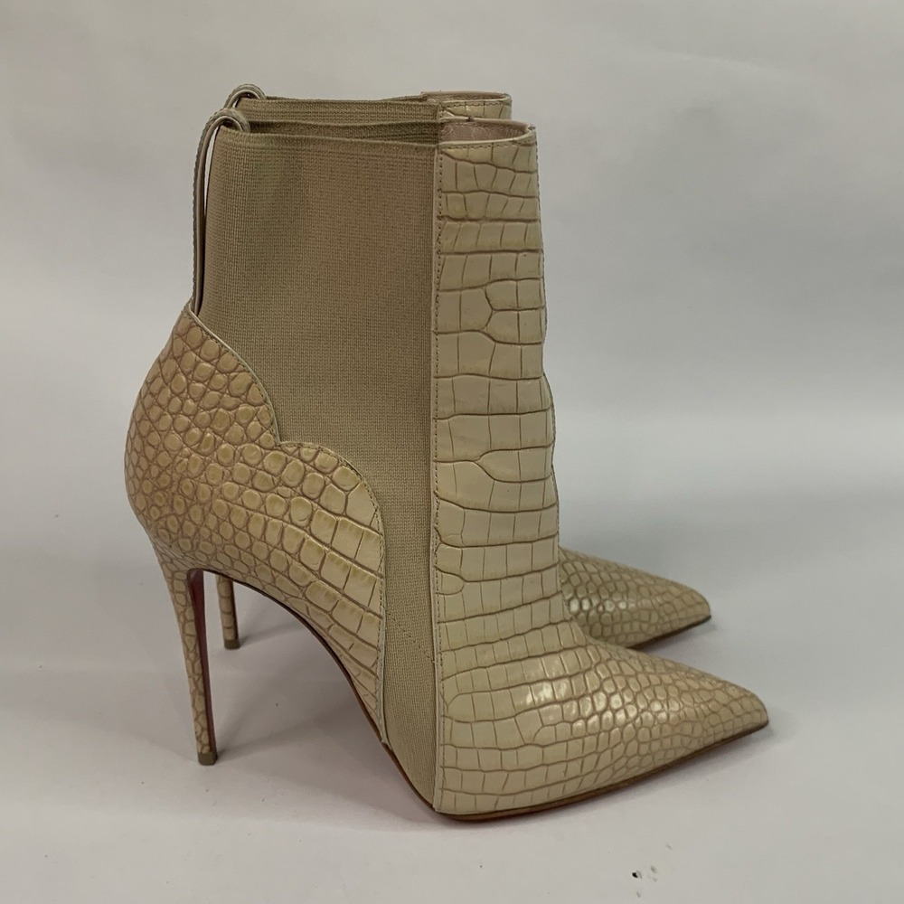 Christian Louboutin Chelsea Chick Booty 100 Calf Mini Crock Boots Leche Size 37 - Picture 2 of 14